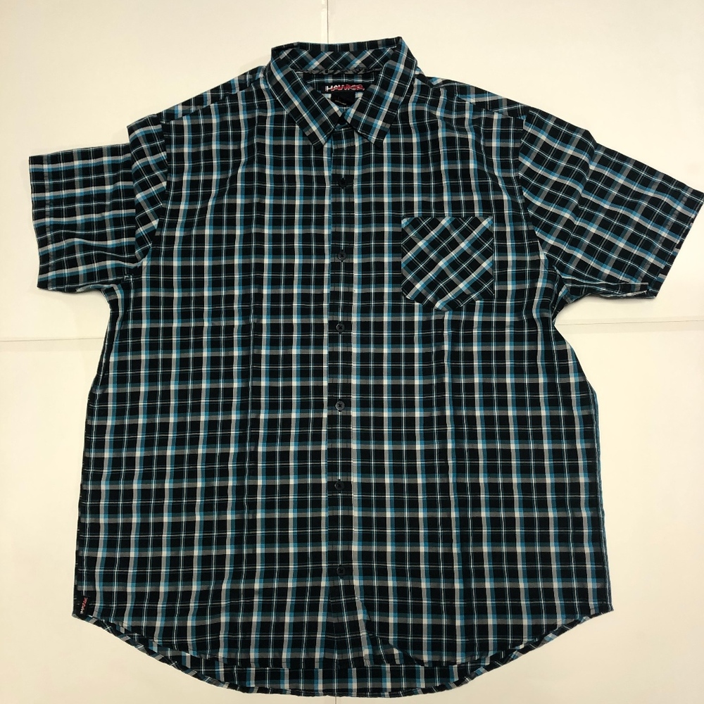 Tony Hawks Blue and black plaid button up shirt.